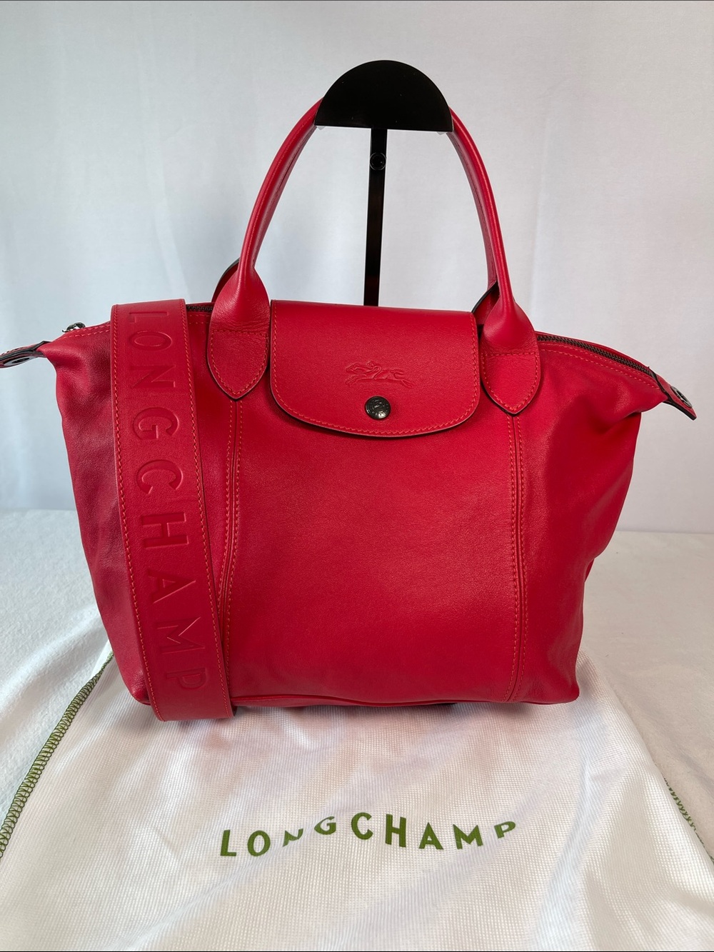 Longchamp Le Pliage Cuir Small Leather Top Handle Crossbody Red Authenticated